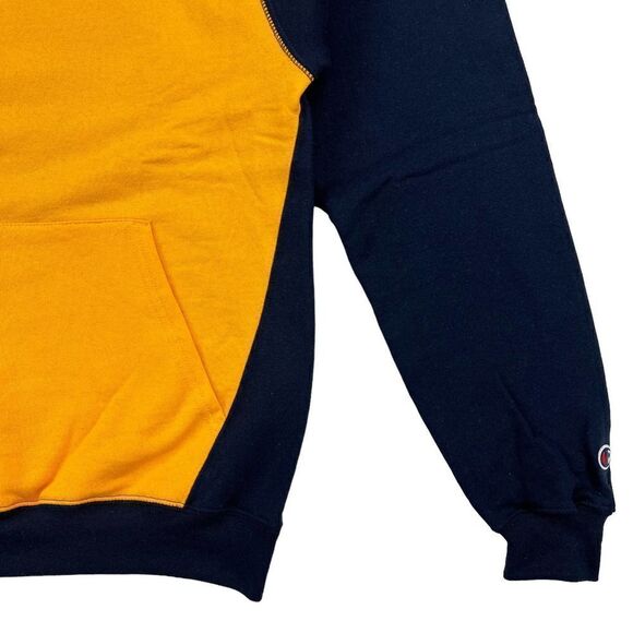 New Champion Men US S Navy Blue Orange Double Dry Eco Colorblocked Fleece Hoody - Picture 4 of 10